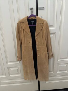 bebe Camel Suede Long Trench Coat